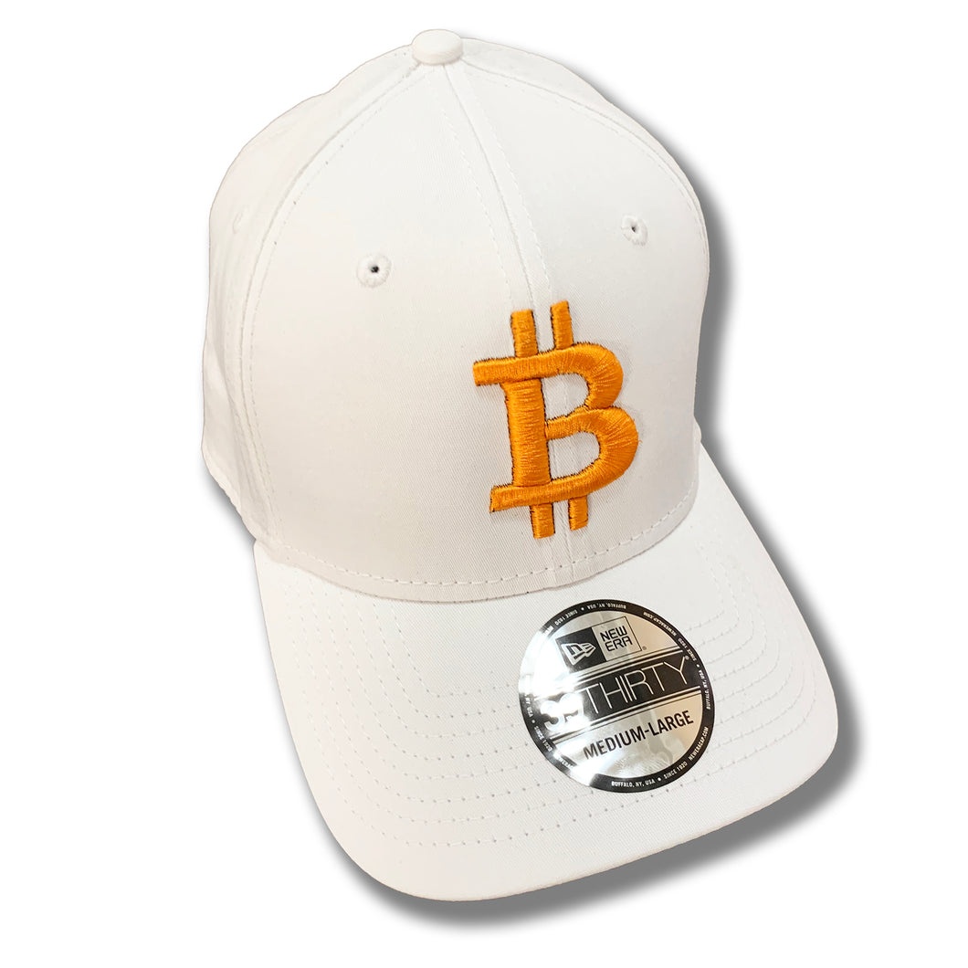 Bitcoin Stretch-Fit Baseball Cap White (3 Sizes, Logo Colors)