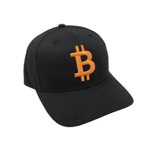 Load image into Gallery viewer, Bitcoin snapback baseball cap black with orange 3D Puff Embroidery
